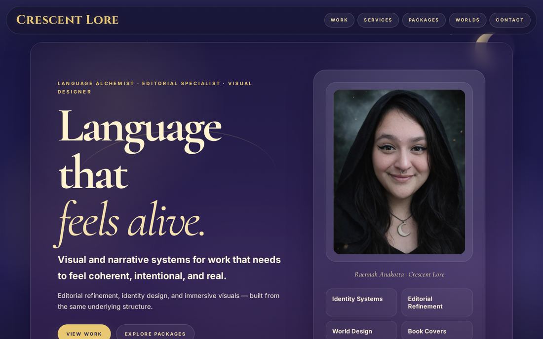 The Crescent Lore visual design studio website