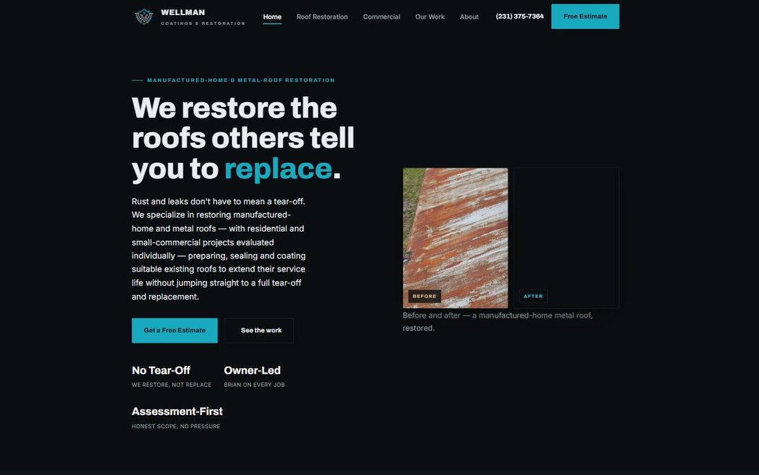 Screenshot of the Wellman Coatings & Restoration website built by Soltheia