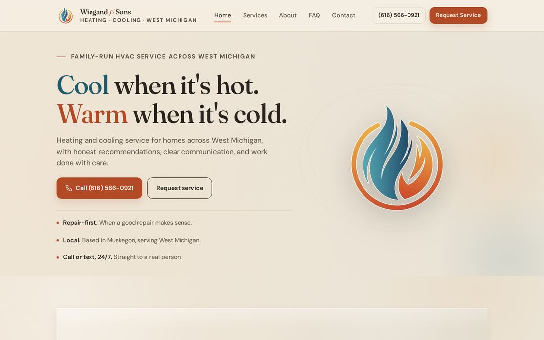 Screenshot of the Wiegand & Sons HVAC website built by Soltheia